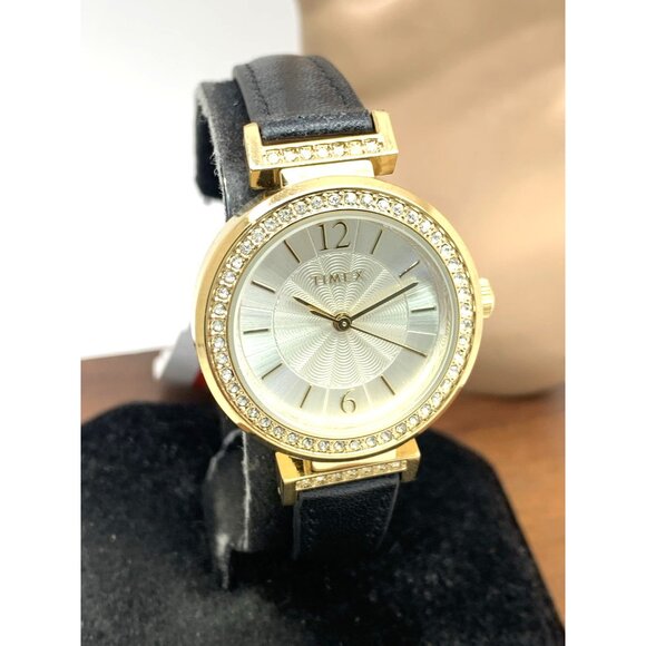 Timex Women's Watch TW2W48900 Indiglo Quartz Gold Black Leather Strap 31mm - Picture 13 of 14